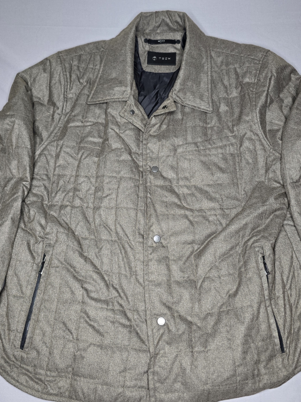 TUMI T-Tech Essential Gear Men's L Tan Brown Insulated Jacket Full Zip Snap